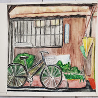 Original Watercolor Painting "Tokyo Storefront with Bicycle" Toshima City, Tokyo, Japan     8 3/4"x 8 1/2"