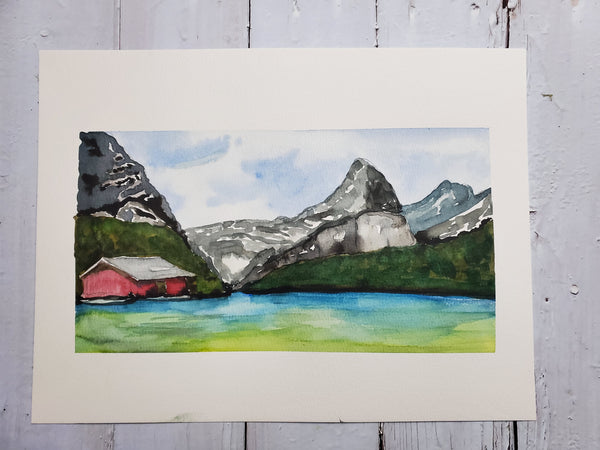 Original Watercolor Painting "Boat House, Lake Louise, Alberta Canada" 9x12
