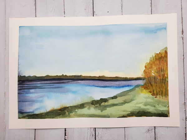 Original Watercolor Painting "Daybreak Ohio River" Newburgh, Indiana 18x12