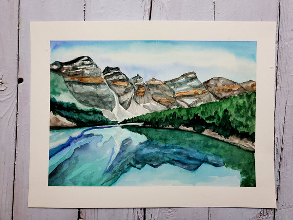 Original Watercolor Painting "Moraine Lake," Alberta Canada 9x12