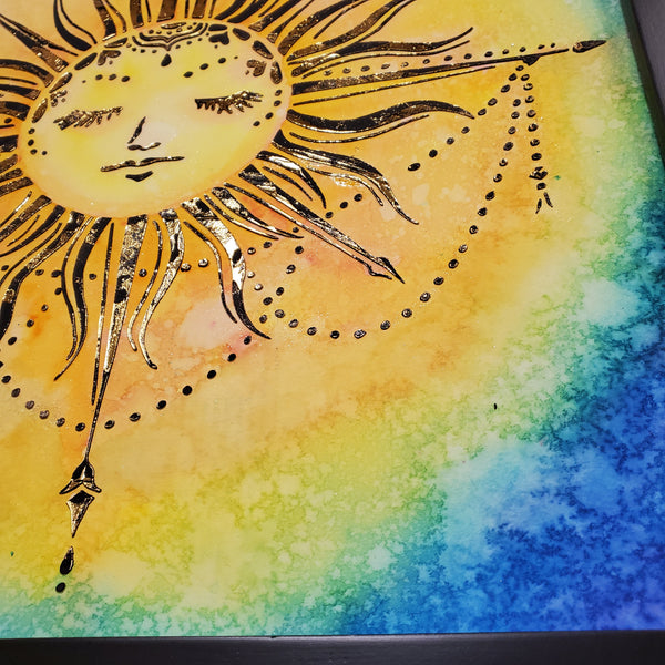 The Crafter's Workshop BlogAn art journal spread with the Celestial Sun  stencil.